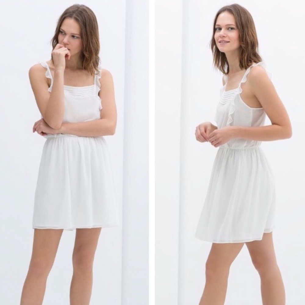 NWT Zara Trafaluc White Ruffle Mini Dress - Picture 1 of 7